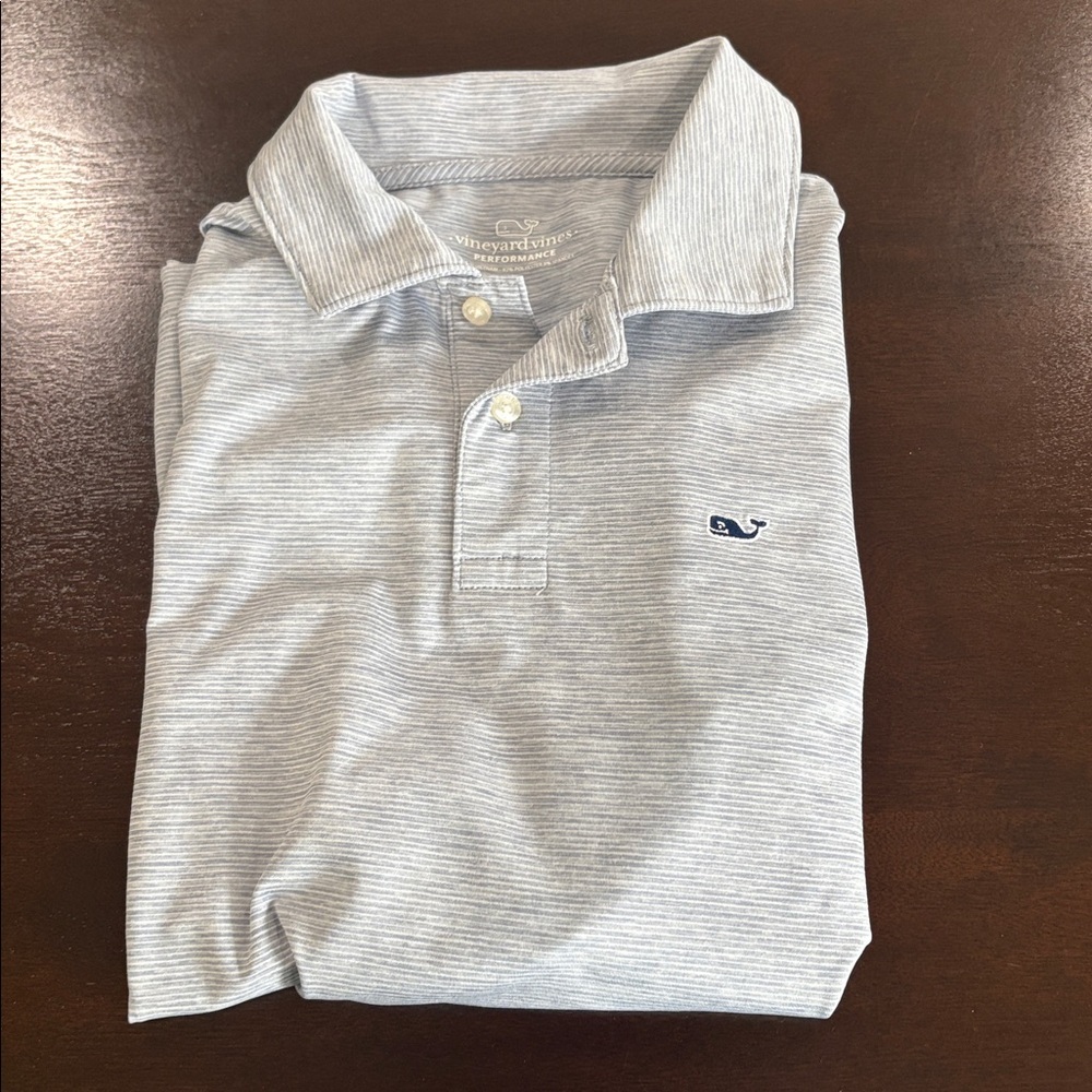 Vineyard Vines Light Gray Striped Performance Polo